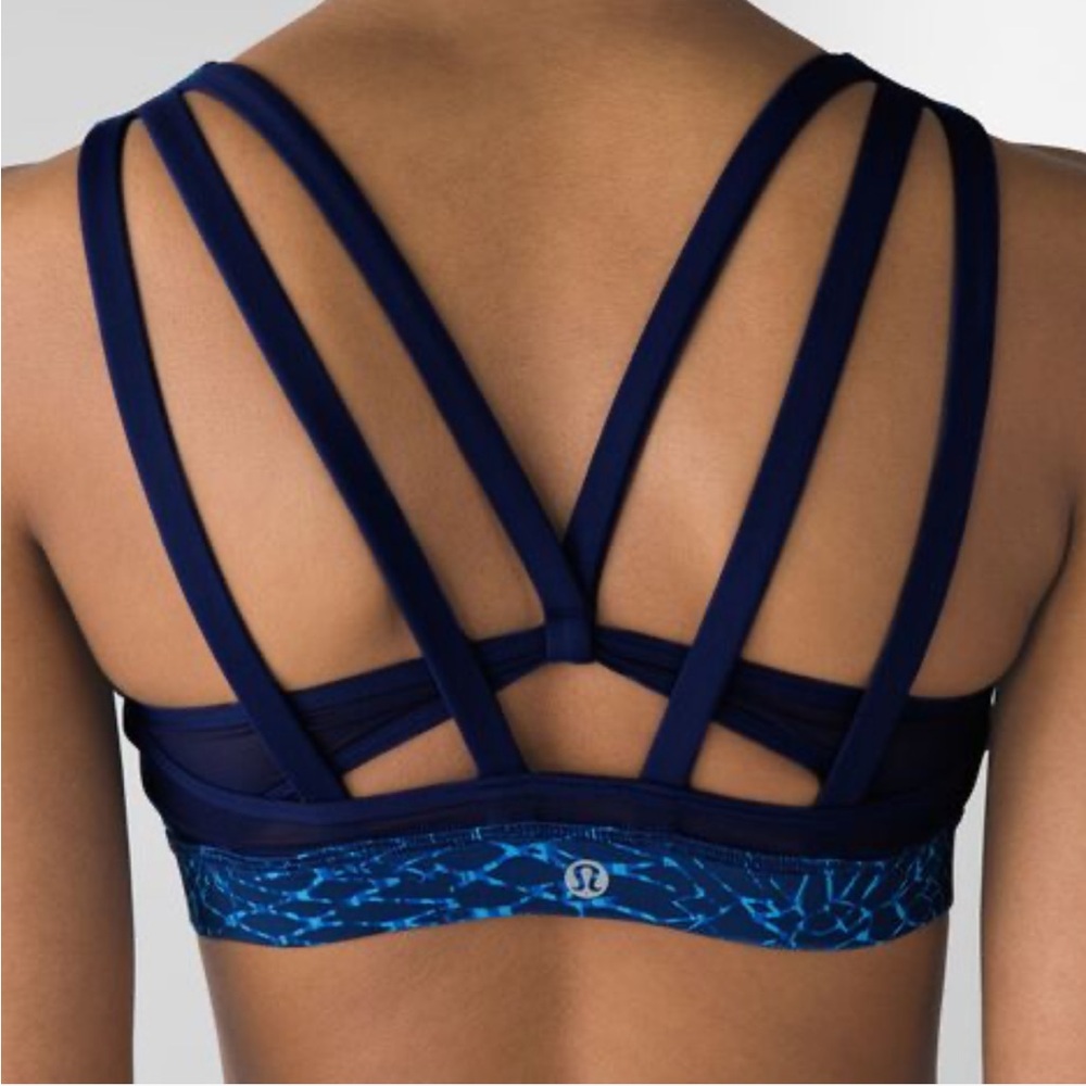 lululemon athletica Navy Blue Strappy Sports Bra with Printed Band